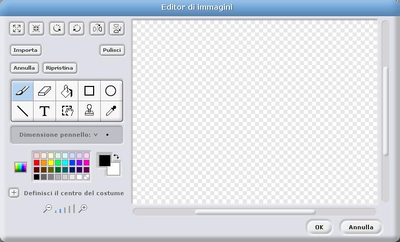 Editor di immagini Puoi usare l'editor di Immagini per creare o modificare sia i costumi che gli sfondi.