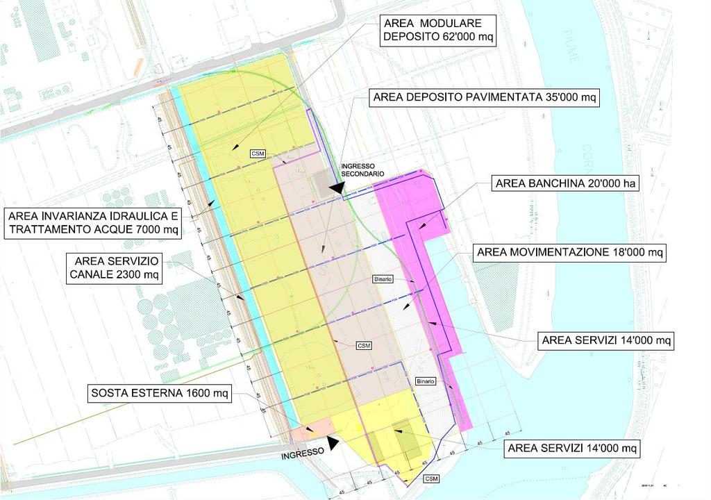 BONIFICA ED URBANIZZAZIONE AREA EX-EUROFER INFRASTRUTTURE: - Realizzazione dell accesso strada di penetrazione Sud - Collegamento binari ferroviari - Superfici pavimentate 35 000