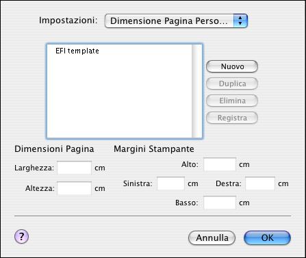 STAMPA DA COMPUTER MAC OS X 19 Definizione dei formati pagina personalizzati da Mac OS X Impostando i formati pagina personalizzati è possibile definire le dimensioni e i margini della pagina.