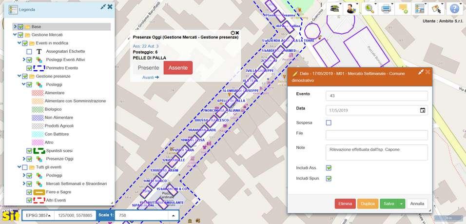 Rilevamento sul campo delle presenze e assenze PRESENZE E ASSENZE Caratteristiche: - Mobilità degli agenti addetti al rilievo presenze e registrazione istantanea delle informazioni - Movimento della