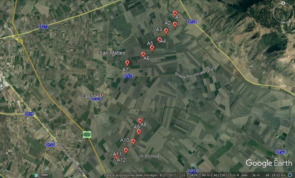 Figura 1.2.-2.: Layout di impianto (inquadramento di dettaglio) (Fonte: Google Earth Pro (data di acquisizione delle immagini: 8/27/2017)).