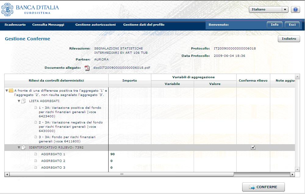 Alternativamente, le conferme potranno essere gestite utilizzando la specifica funzionalità attivabile tramite il pulsante conferme.