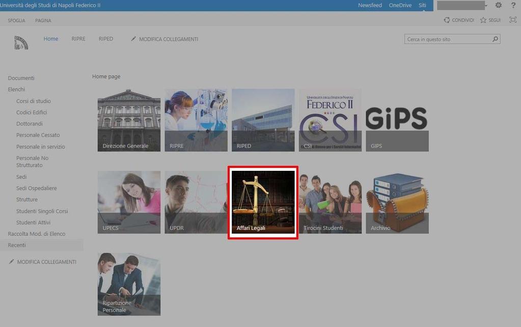 Dalla pagina principale di Collabora accedere alla sezione Ripartizione Affari Legali attraverso il collegamento