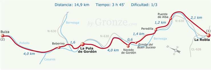 2: La Robla - Buiza 14,9km Tappa facile, si puo' allungare fino a Poladura de la Tercia, meglio per la difficoltà della tappa successiva.