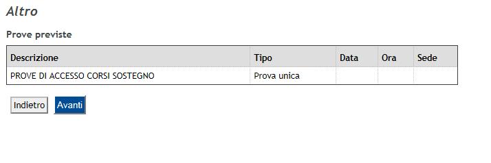 Viene proposta la schermata Conferma scelta del concorso. Se la scelta è giusta cliccare su Conferma e prosegui, altrimenti Indietro per cambiare la scelta.