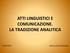 ATTI LINGUISTICI E COMUNICAZIONE. LA TRADIZIONE ANALITICA. 21/05/2019 Dott.ssa Giulia Palazzolo