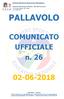 PALLAVOLO. COMUNICATO UFFICIALE n