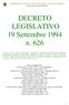 DECRETO LEGISLATIVO 19 Settembre 1994 n. 626