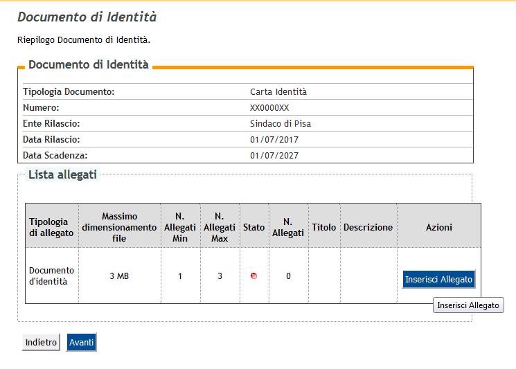 Caricare la copia del documento di