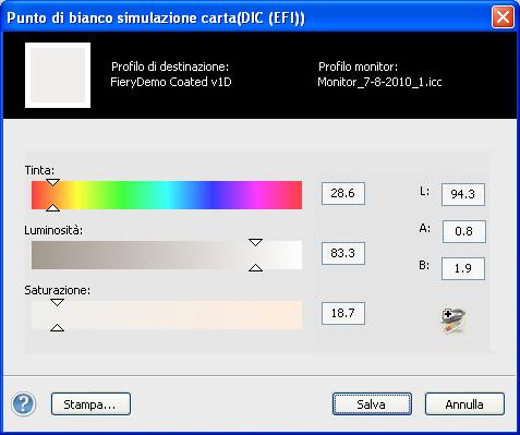 MODIFICA DEL PUNTO DI BIANCO PER LA SIMULAZIONE DELLA CARTA 15 Modifica del punto di bianco per la simulazione della carta I lavori potrebbero essere stampati in maniera soddisfacente con l