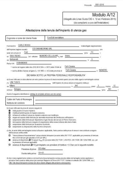 Modulo A/12 - Attestazione della