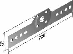 Per l'installazione è possibile utilizzare i fori già presenti sulla piastra oppure crearne di nuovi in base alle diverse esigenze. Dimensioni piastra: 134 (L) x 1 (H). Acciaio spessore 1,2.