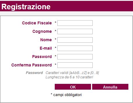 Cliccare su Registrati In questa schermata si devono inserire i propri dati anagrafici, un indirizzo di posta elettronica e scegliere una propria password. Premere quindi il pulsante OK.