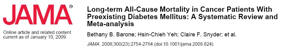 RANDOM-EFFECTS MODEL META- ANALYSIS OF 23 ARTICLES (127,232 PATIENTS, 12% WITH DM): PATIENTS DIAGNOSED WITH CANCER WHO HAVE PREEXISTING DIABETES ARE AT INCREASED RISK FOR LONG-TERM, ALL-CAUSE