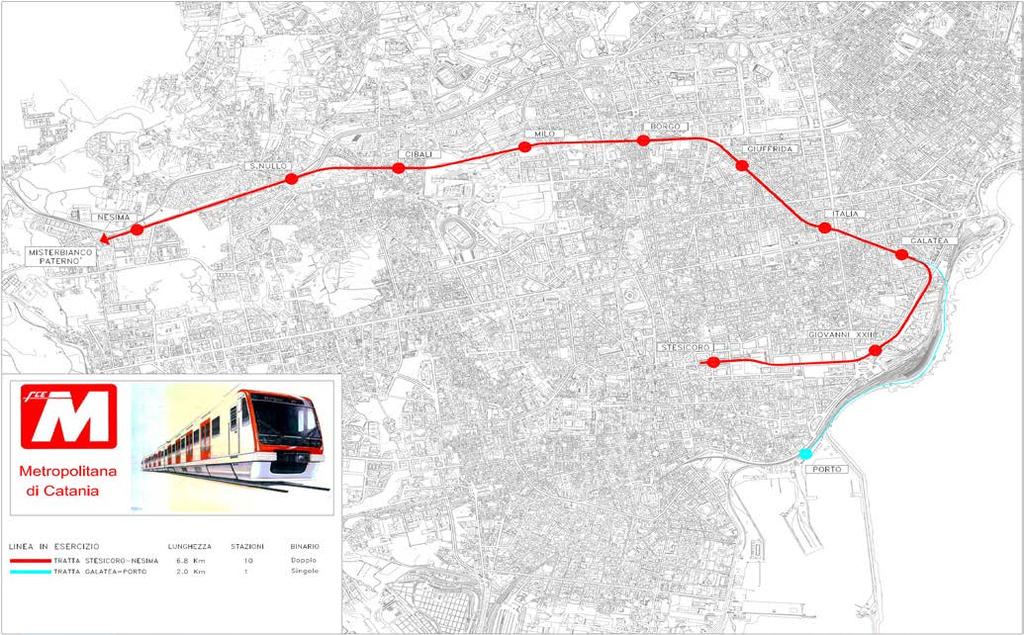 Figura 3 Sviluppo urbano della linea L intervento che si prevede di realizzare interessa la linea ferroviaria metropolitana che va dalla stazione di Stesicoro alla realizzanda stazione di Monte Po.