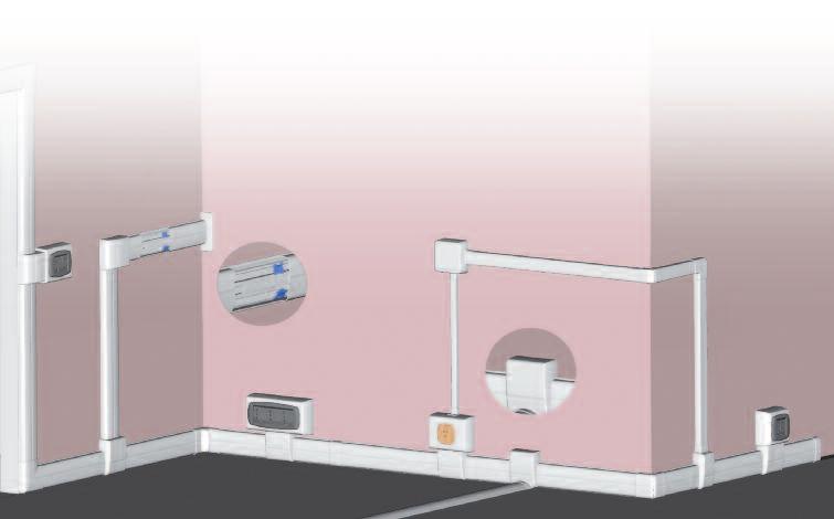 Serie WDO - Canali battiscopa CNLI TTISCOP E CCESSORI VERSIONE 0mm Perfetta integrabilità estetica e funzionale con battiscopa versione mm e con minicanali Scame serie Wado.