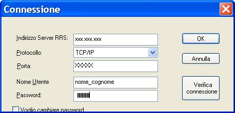 associazione/cooperativa Fare clic sul pulsante Sincronizzazione vs server RRSNET Inserire