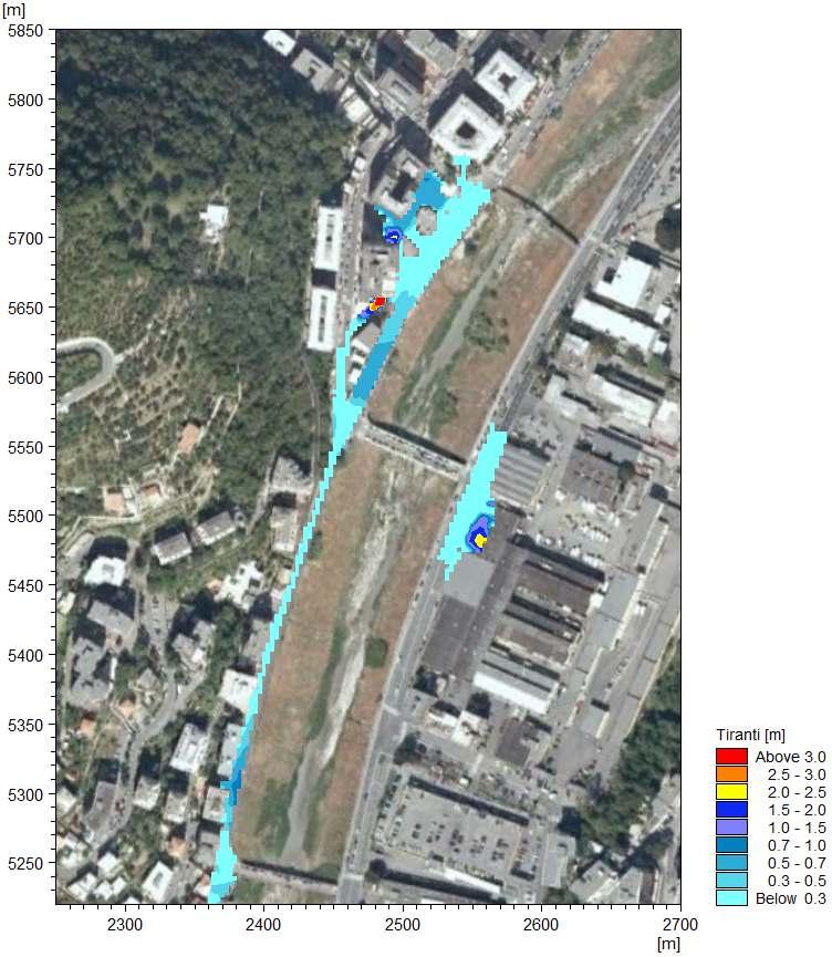 Figura 5.3 Ponte Feritore con occlusioni, TR=200 anni Tiranti idrici massimi. A titolo di confronto, si sono analizzati i risultati relativi all evento cinquecentennale nello scenario indisturbato.