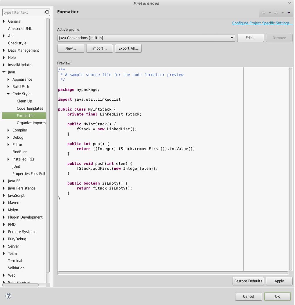 Coding style: configurazione IDE Eclipse Pianini (Università