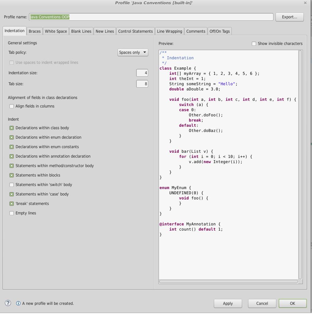 Coding style: configurazione IDE Eclipse Pianini (Università