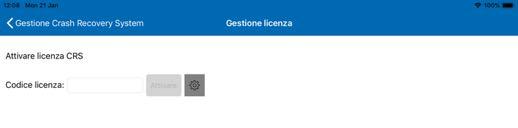 Modalità demo > Impostazioni > Gestione licenza Selezionare Gestione licenza per attivare il Sistema soccorso incidenti (con un codice di licenza) o per provare un altra edizione demo.