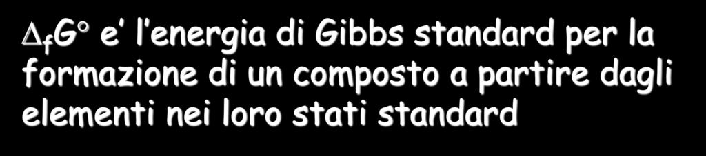 Energia di Gibbs standard di Formazione Il D r G o si puo esprimere in funzione delle energie di Gibbs di formazione D r G prodotti md