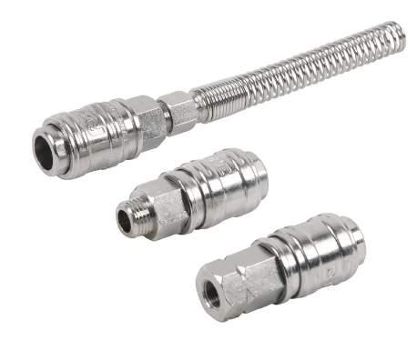 AUTOMATIC QUICK COUPLINGS COUPLEURS RAPIDES ATTACCHI RAPIDI This kind of fittings allow to disconnect in a simple and quick way tube of the main installation without stopping the compressed air.