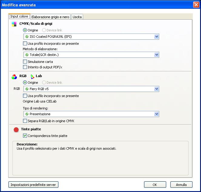 OPZIONI DI STAMPA COLORWISE 32 5 Fare clic su Impostazioni Expert. Viene visualizzata la finestra di dialogo Modifica avanzata.