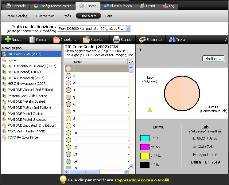 SPOT-ON 60 Se si seleziona il profilo di destinazione X e si crea un colore personalizzato denominato My Purple definendolo come 80%C 40%M, ColorWise calcola automaticamente i valori Lab utilizzando