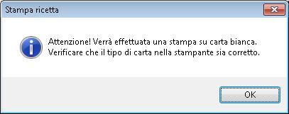 NOTE Nel caso in cui si utilizzi una sola stampante con un solo cassetto sia per stampare le ricette bianche che per stampare quelle rosse, Millewin mostrerà un messaggio che consente all utente di