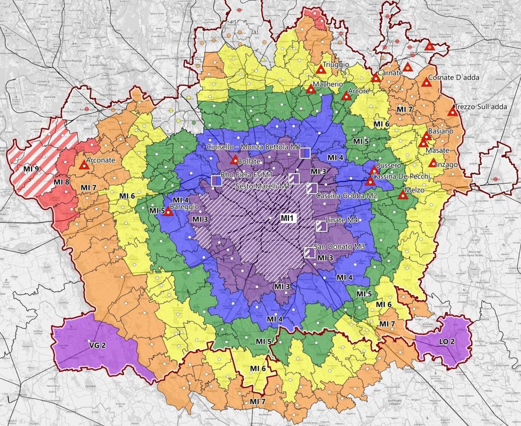 La zonizzazione STIBM (1/2) La zona bianca tratteggiata indica i confini