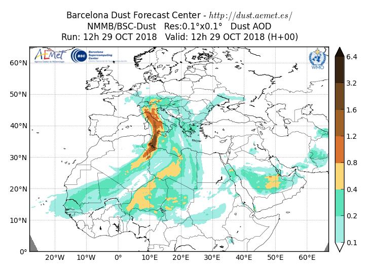 Fig. 3 Elaborazione del centro europeo AEMET relativa alla concentrazione di dust per