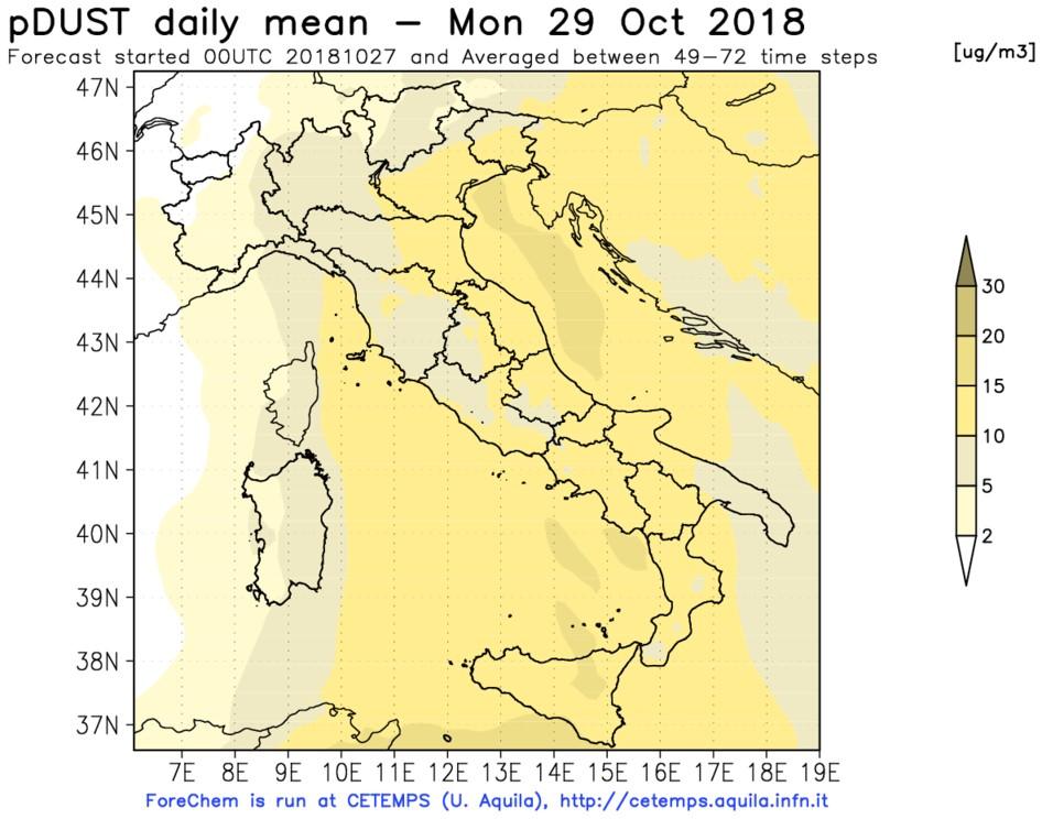 Fig. 5 Elaborazione del sistema dell'università dell'aquila tramite il modello forechem per il 29/10/2018,