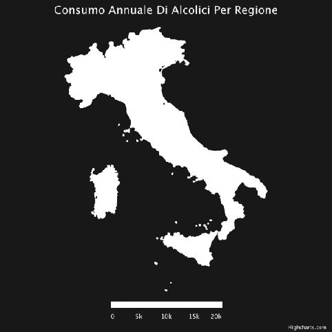 L analisi fatta per regione indica che c è un maggiore consumo di bevande alcoliche al nord, la Lombardia é al primo posto.