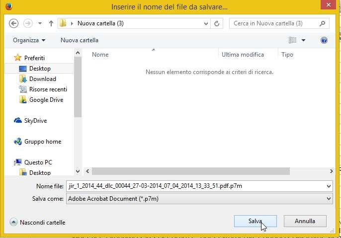 Si consiglia di predisporre una nuova cartella per salvare il documento.
