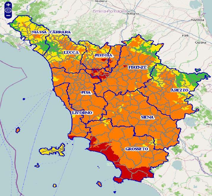Rischio agosto 2013 Gran parte del territorio toscano in rischio ALTO