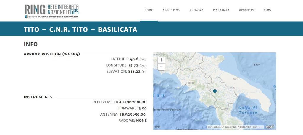 Nome stazione Località Rete Rinex 30sec Note COLR Colobraro (MT) RING NO Nessuna acquisizione da Giugno 2018 CRAC Craco (MT) RING NO Nessuna acquisizione da Giugno 2018 Distanza da staz.