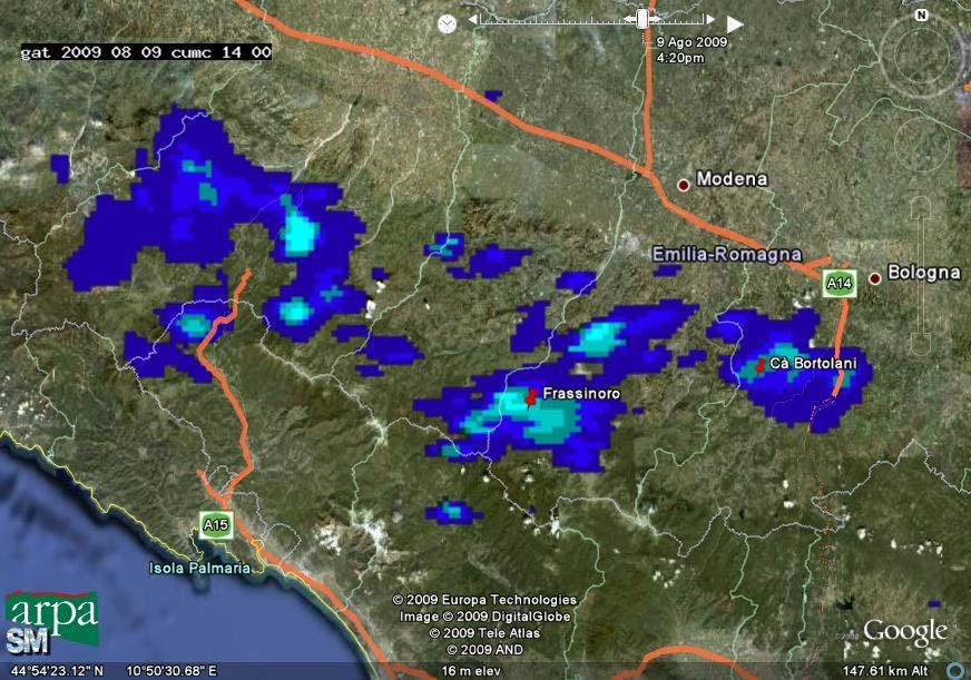 3 Cumulate di precipitazione sull Emilia Romagna Il 9 agosto i massimi di precipitazione sono stati osservati nelle province di Piacenza e Parma, Bologna e Modena.