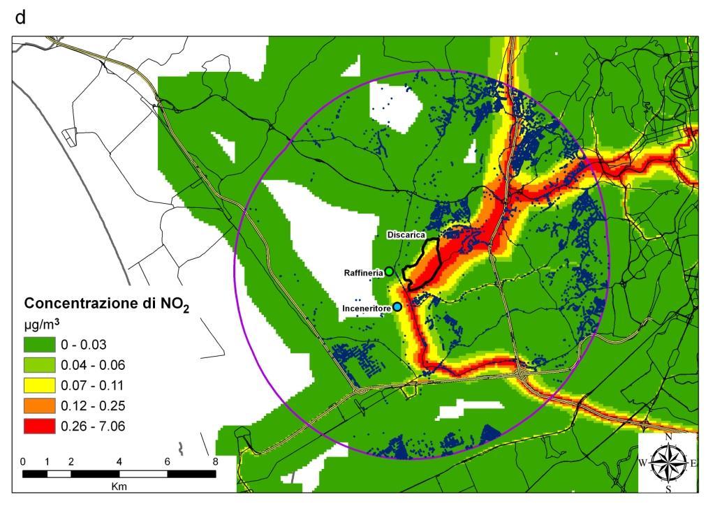 Figura 3d: Area di Malagrotta e concentrazioni di NO