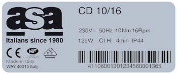 Identificazione motore Motor identification Etichetta motore Motor label Codice a barre Barcode Caratteristiche generali / General characteristics I motori tubolari ASA sono identificati da etichette