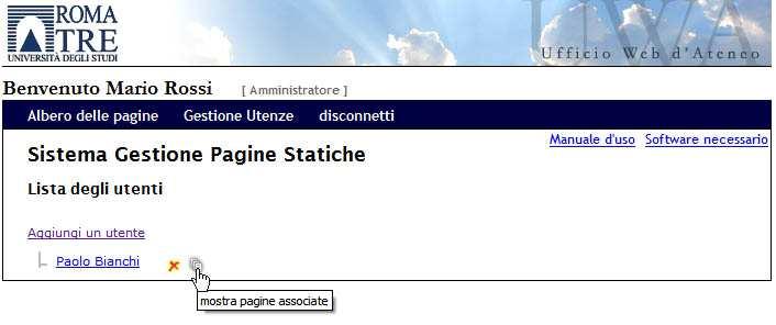 Figura 30: mostra le pagine associate al redattore Il procedimento per associare una pagina ad un redattore è semplicissimo: una volta cliccato su mostra pagine