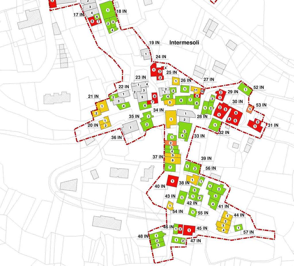 Esiti di Agibilità con assegnazione ipotetica degli esiti non assegnati, contrastanti, esiti D e F Intermesoli Sud scala 1:1 000 2 2 Esiti di agibilità PdR 24 A partire dagli esiti di agibilità di