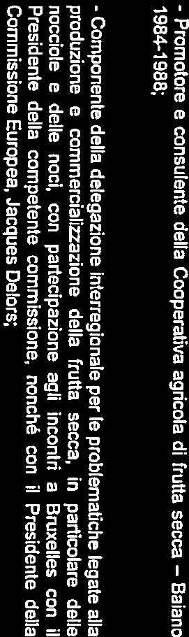 - Promotore e consulente della Cooperativa agricola di frutta secca Baiana produzione e ccmmerciaezzazione della frutta secca, in particolare delle Commissione Europea, Jacques Delors: Presidente