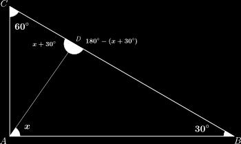 Sapendo che ABC=30 e ricordando che la somma degli angoli interni di un triangolo è di 180, possiamo asserire che: ADB=180-(x+30 ) Applichiamo il teorema dei seni al triangolo ADB: BD sin x = AD