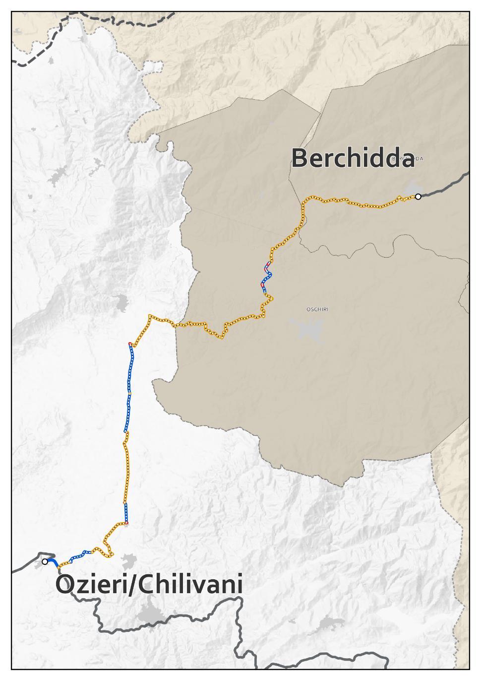 R30 Berchidda - Ozieri/Chilivani Caratteristiche tecniche Tipologia di sede ciclabile 24% 61% 15% Pendenza 75% 19% 5% 1% Sede Propria Sede promiscua: - su strade a bassa intensità di traffico e