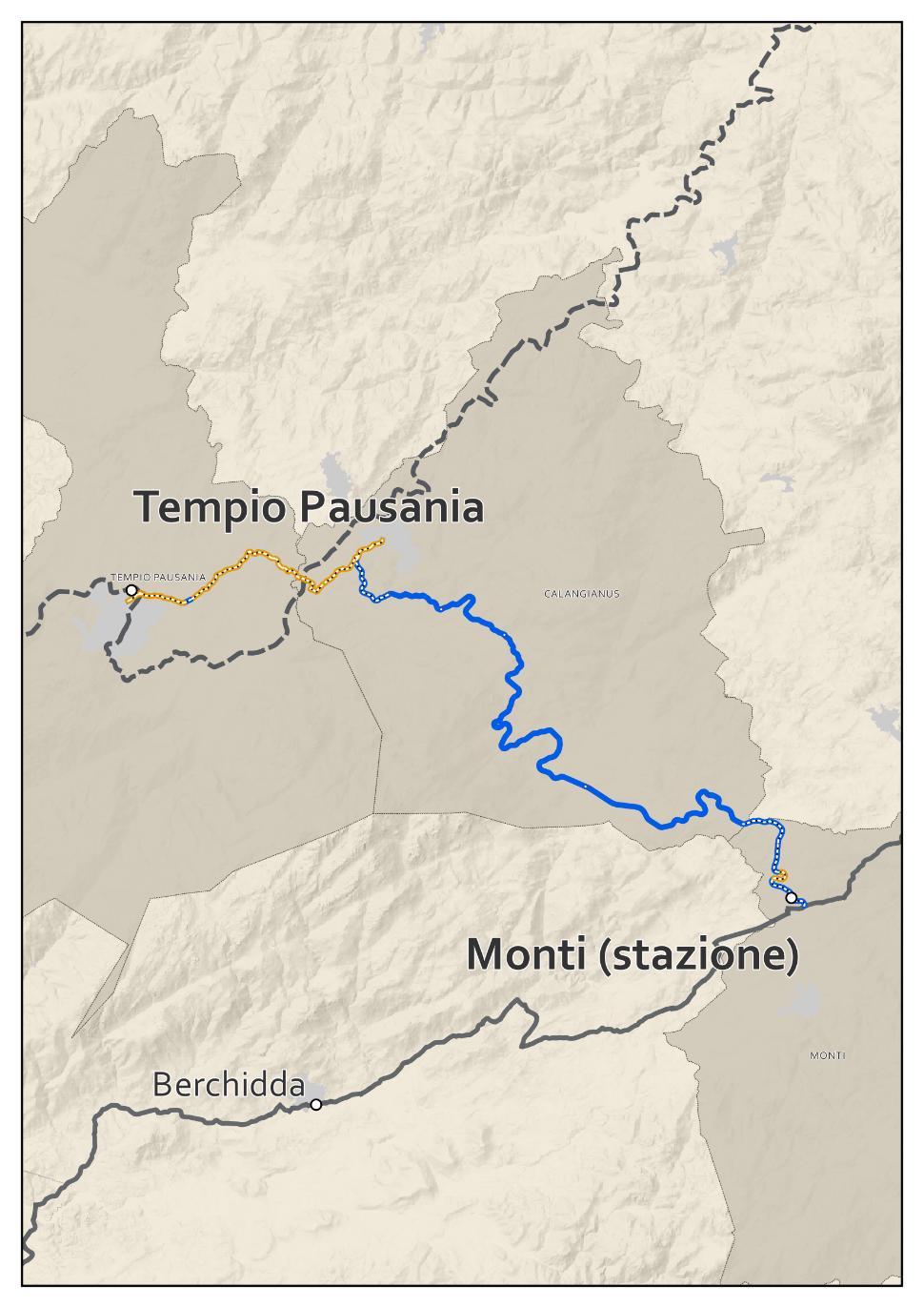 R39 Monti (stazione) - Tempio Pausania Caratteristiche tecniche Tipologia di sede ciclabile 72% 28% Sede Propria Sede promiscua: - su strade a bassa intensità di traffico e strade urbane - su strade