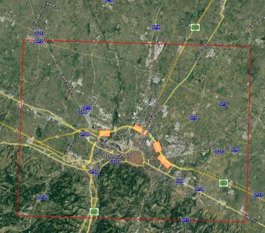 Per la componente Atmosfera l ambito di studio risulta significativamente più esteso e comprende di fatto l area metropolitana di Bologna (23 x 30 km circa).