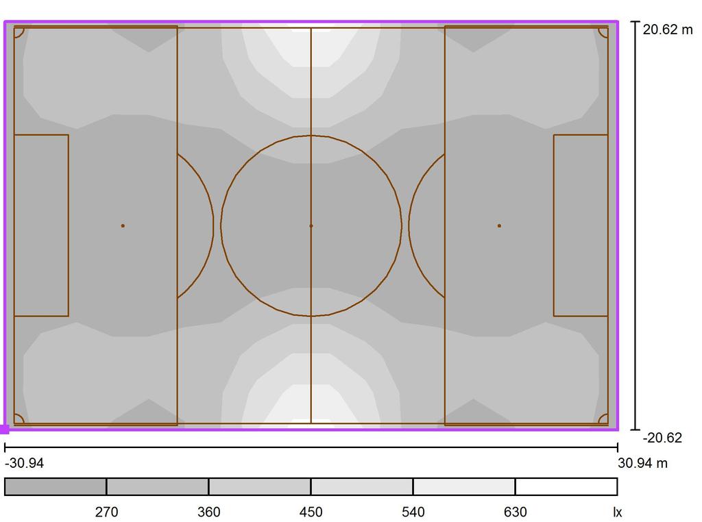 Scena esterna 1 / Campo da calcio 8 griglia di calcolo (TA) / Livelli di grigio (E, perpendicolare) Posizione della superficie nella scena esterna: Punto