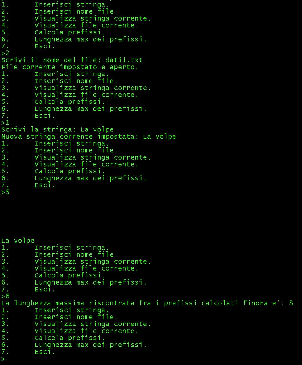 PROGRAMMAZIONE 1 APPELLO SCRITTO DEL 15.VI.2017 5 Figura 3. Esempio di esecuzione del programma, Esercizio 4. Punti: 5.