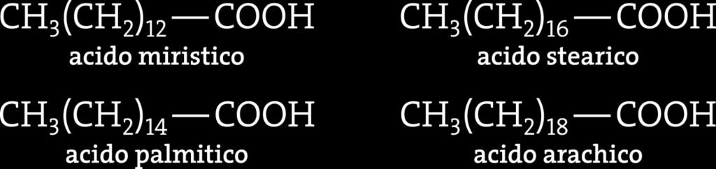 Acidi carbossilici e derivati Sono detti acidi grassi saturi gli acidi carbossilici alifatici insolubili in acqua a causa